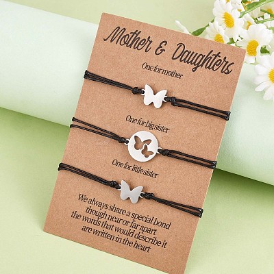 3Pcs 3 Style 430 Stainless Steel Butterfly Link Bracelets Set JB723A-1