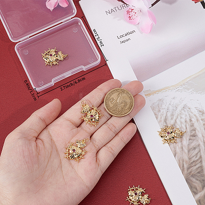 6Pcs Rack Plating Brass Micro Pave Cubic Zirconia Pendants KK-BBC0009-57-1