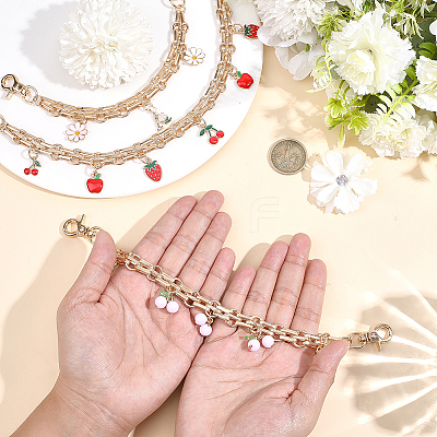 3Pcs 3 Styles Alloy Enamel Flower Cherry Apple Strawberry Charm Alloy Bag Decorative Chains AJEW-CN0006-07-1