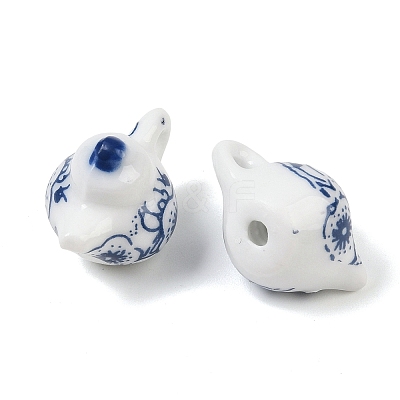 Blue Floral Printed Porcelain Charms PORC-Z007-06B-1