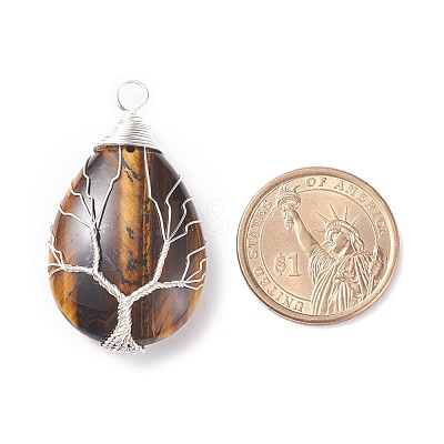 Natural Tiger Eye Pendants PALLOY-JF01307-05-1