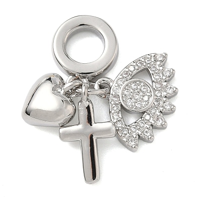 Brass Micro Pave Clear Cubic Zirconia European Dangle Charms KK-D502-13A-P-1
