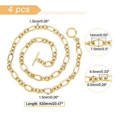 4Pcs Unisex PVD Vacuum Plating 304 Stainless Steel Figaro Chain Necklaces STAS-DC0003-27-1