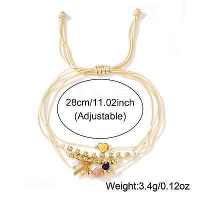 Bohemian Style Brass & Imitation Pearl Beads Braided Bead Bracelets AF5105-1-1