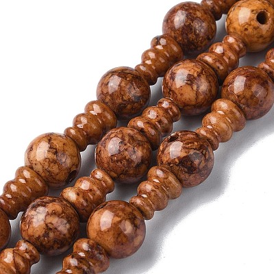 Dyed Natural Fossil 3-Hole Guru Bead Strands G-K149-51A-1