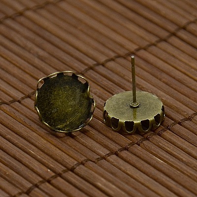 12x5~6mm Dome Transparent Glass Cabochons and Antique Bronze Brass Ear Stud Findings for DIY Stud Earrings DIY-X0180-AB-NF-1