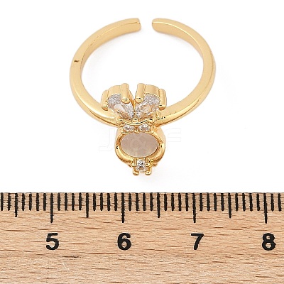 Rabbit Brass Micro Pave Clear Cubic Zirconia Open Cuff Rings RJEW-G343-02G-1
