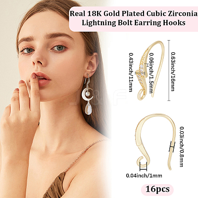 16Pcs Brass Cubic Zirconia Earring Hooks KK-BBC0027-64G-1