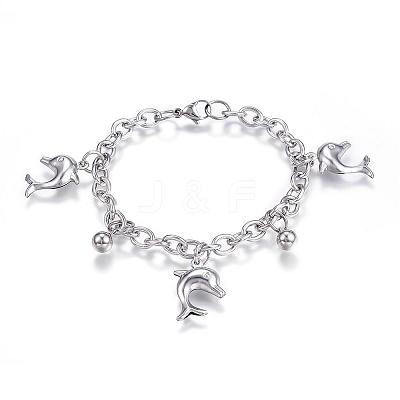 Tarnish Resistant 304 Stainless Steel Charm Bracelets BJEW-G544-04P-1