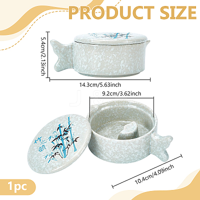 Column with Bamboo Pattern Porcelain Inkslab with Brush Holder AJEW-WH0709-414-1
