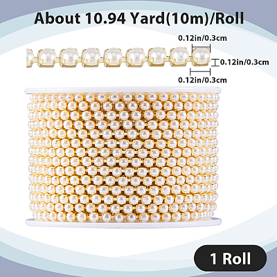 Plastic Pearl Bead Cup Chains CH-WH0013-01A-G-1