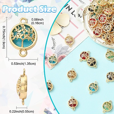 40Pcs 8 Colors Glass Flat Round with Tree of Life Links Connector Charms GLAA-YW0005-51-1
