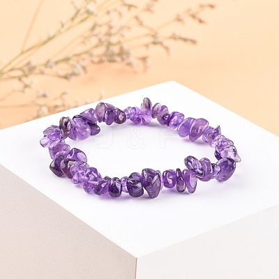 Amethyst Chips Stretch Bracelets BJEW-JB01308-03-1