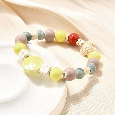 Handmade Porcelain Beads & Synthetic Howlite Beads Stretch Bracelets for Women LS-BJEW-D307-01F-1