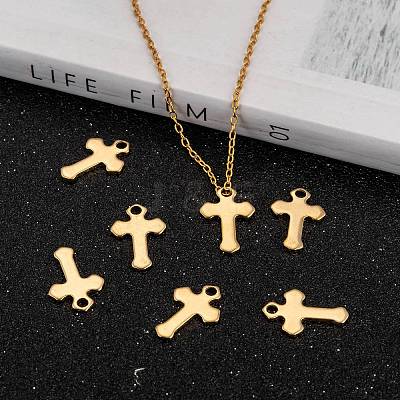 Ion Plating(IP) 304 Stainless Steel Tiny Cross Charms X-STAS-L159-06G-1