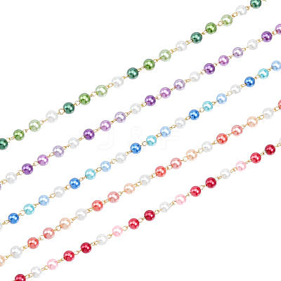 5Pcs 5 Color Handmade Glass Pearl Beaded Chain AJEW-CA0003-32-1
