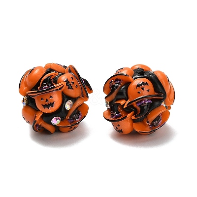 Halloween Theme Polymer Clay Rhinestone Beads with Resin RESI-Z045-02B-03-1