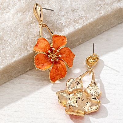 Flower Iron & Enamel Dangle Stud Earrings FS-WG46819-01-1