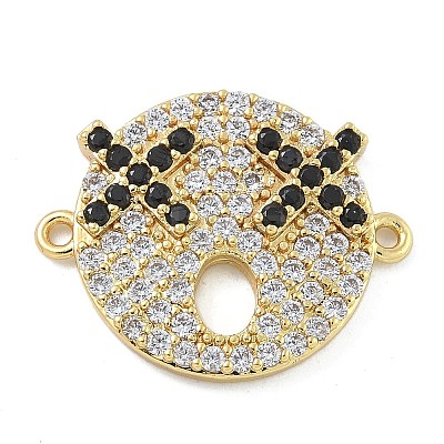 Rack Plating Brass Micro Pave Clear Cubic Zirconia Flat Round Connector Charms KK-A234-040G-03-1