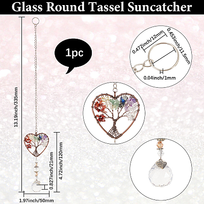 1Pc Natural Gemstone Chips Heart with Tree of Life Hanging Ornaments HJEW-BBC0001-16-1