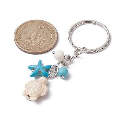 Turtle & Starfish Synthetic Turquoise Pendant Keychains KEYC-JKC00628-02-1