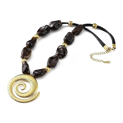 304 Stainless Steel Spiral Shaped Pendant Nuggets Black Resin Beaded Necklaces for Women NJEW-F370-02G-1