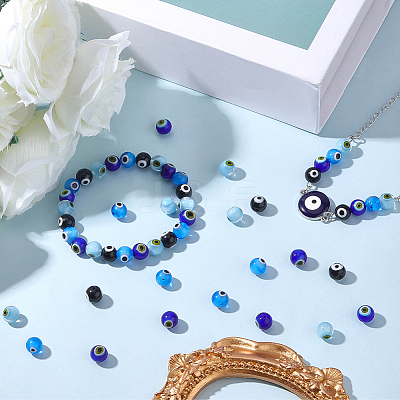 60Pcs 4 Colors Handmade Evil Eye Lampwork Round Beads LAMP-SC0001-81-1