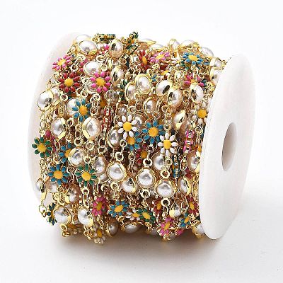 Brass Enamel Daisy Link Chains CHC-G024-06G-1