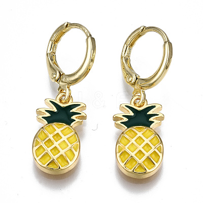 Brass Enamel Huggie Hoop Earrings EJEW-T014-24G-NF-1