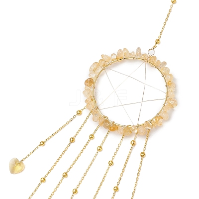 Wire Wrapped Natural Citrine Chips Ring Hanging Ornaments HJEW-JM02371-03-1