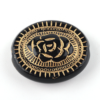 Flat Round with Flower Plating Acrylic Beads PACR-Q102-05B-1