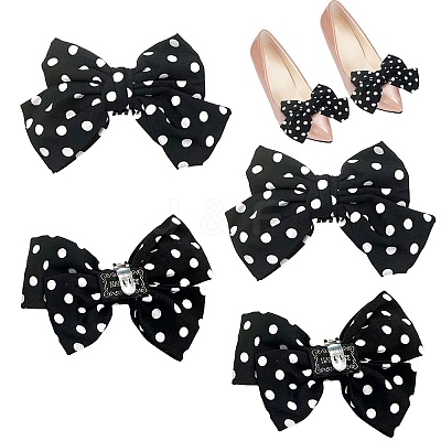 Polka Dot Bowknot Detachable Polyester Satin Shoe Decorations DIY-WH0410-44C-1