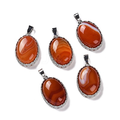 Natural Red Striped Agate/Banded Agate Pendants G-D851-38-1