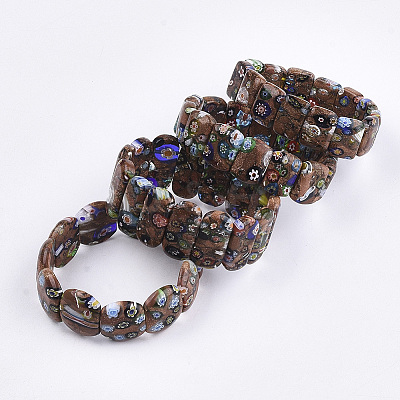 Handmade Synthetic Goldstone & Millefiori Lampwork Stretch Bracelets BJEW-S039-07-1