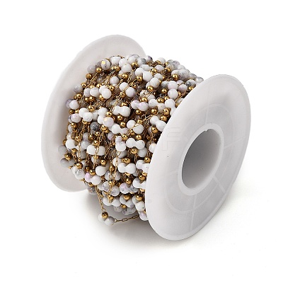 Handmade 304 Stainless Steel Porcelain Beaded Round Link Chains CHS-L032-16G-02-1