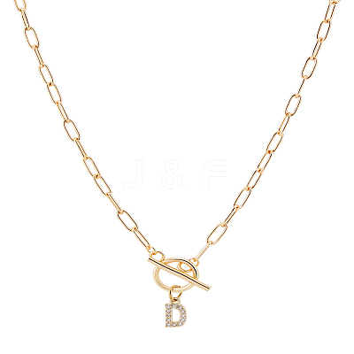 1Pc 304 Stainless Steel Chain & Brass Micro Pave Cubic Zirconia Letter Pendant Necklaces NJEW-LP0001-36D-G-1
