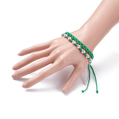 2Pcs 2 Colors Peach Blossom Braided Cord Bracelet BJEW-JB07610-04-1