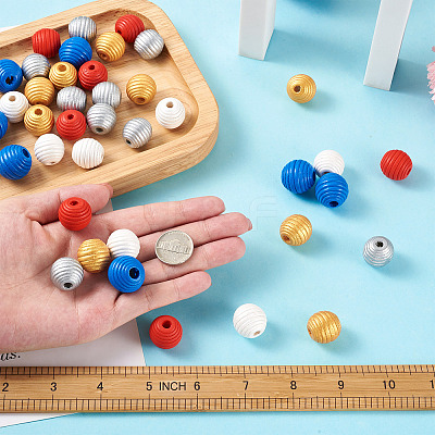 50Pcs 5 Styles Painted Natural Wood Beehive European Beads WOOD-FW0001-01-1
