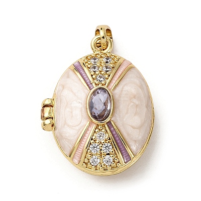 Brass Micro Pave Cubic Zirconia Locket Pendants KK-F912-02G-1