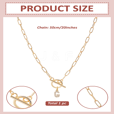 1Pc 304 Stainless Steel Chain & Brass Micro Pave Cubic Zirconia Letter Pendant Necklaces NJEW-LP0001-36G-G-1