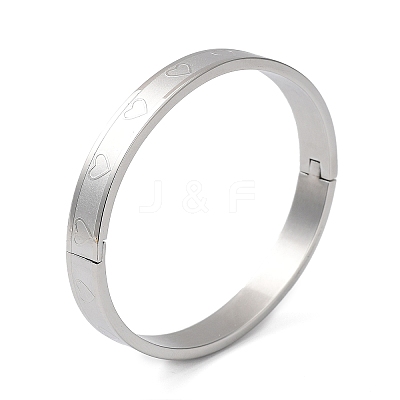 Non-Tarnish 304 Stainless Steel Grooved Heart Bangles BJEW-F464-15P-1