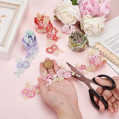 4 Yards 4 Colors Polyester Flower Lace Ribbon OCOR-PH0004-47-1