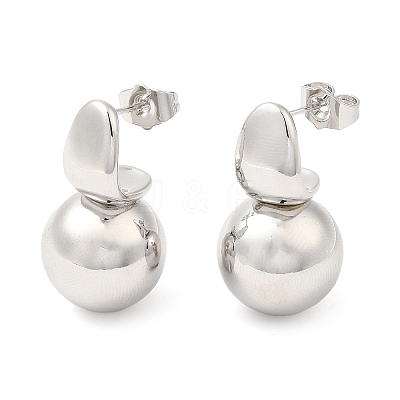 Brass Round Ball Dangle Stud Earrings EJEW-K251-02P-1