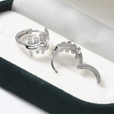 Brass Clear Cubic Zirconia Hoop Earrings EJEW-Q014-16P-1