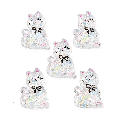 Transparent Resin Bowknot Kitten Decoden Cabochons RESI-M045-07D-1