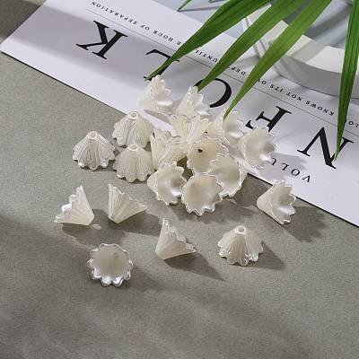 Multi-Petal Flower ABS Plastic Imitation Pearl Bead Caps X-OACR-R016-25-1