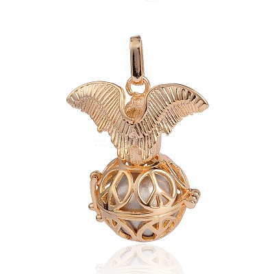 Golden Plated Brass Hollow Round Cage Pendants KK-J252-09G-1
