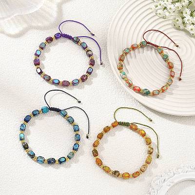 Adjustable Dyed Natural Imperial Jasper Cuboid Braided Bead Bracelets BJEW-JB14247-1