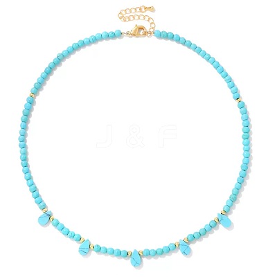 Adjustable 4MM Round and Teeardrop Synthetic Turquoise Beaded Necklace for Women Elegant Casual Jewelry Gift YO7964-2-1