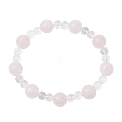 Natural Rose Quartz & Synthetic Quartz Crystal Round Beaded Stretch Bracelets BJEW-JB12246-02-1